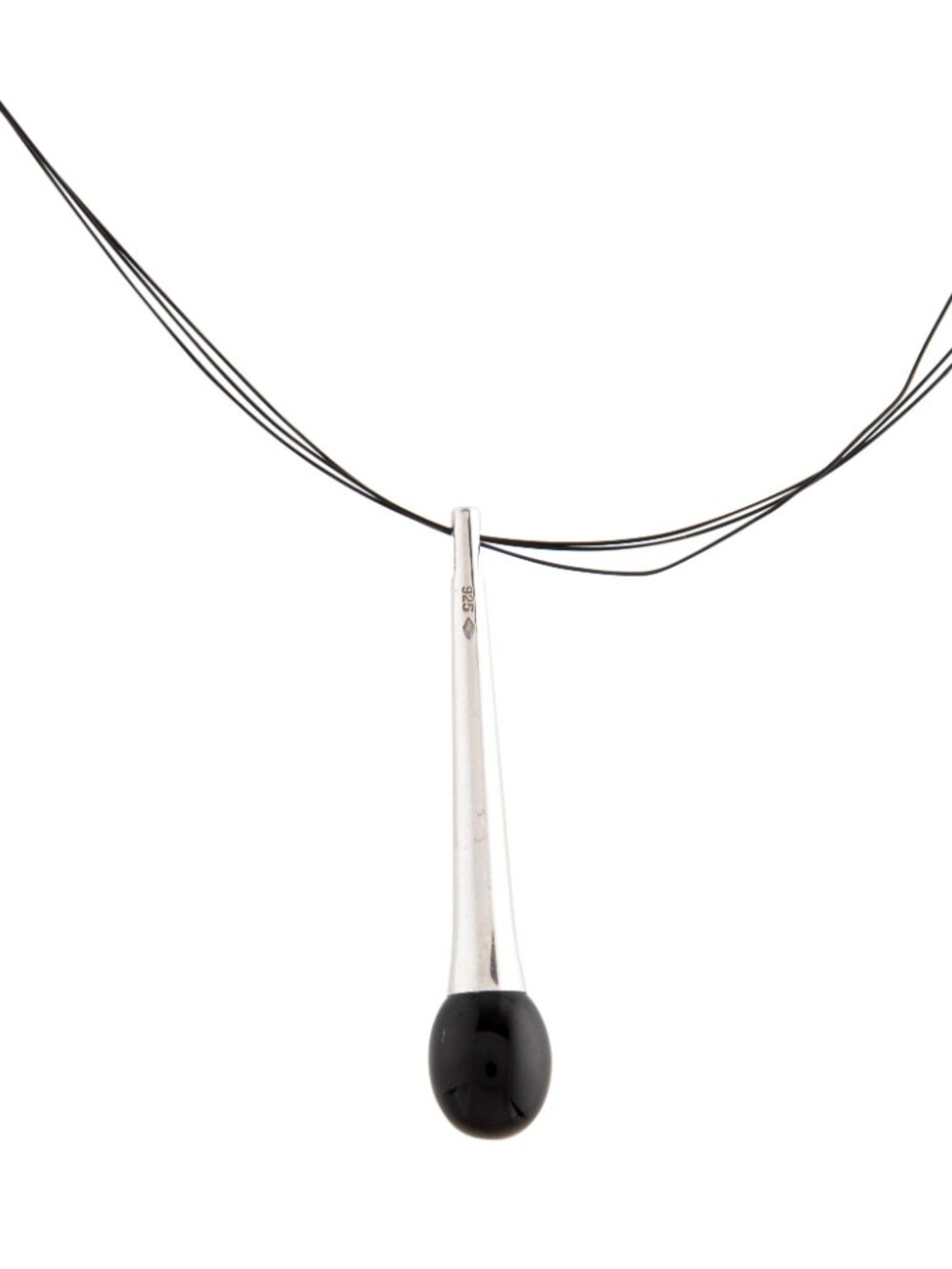 Baccarat Tentation France .925 Sterling Silver Black Crystal Drop on Triple Cord - Picture 3 of 13